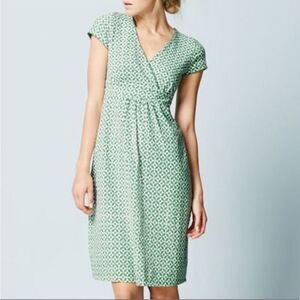 Boden Casual Day Jersey Dress Geo Pinwheel Print V Neck Short Sleeve Green 8P